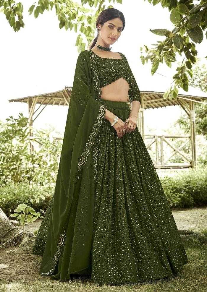 Georgette Lehenga Mehendi - MYLUXURY LANE ENTERPRISE